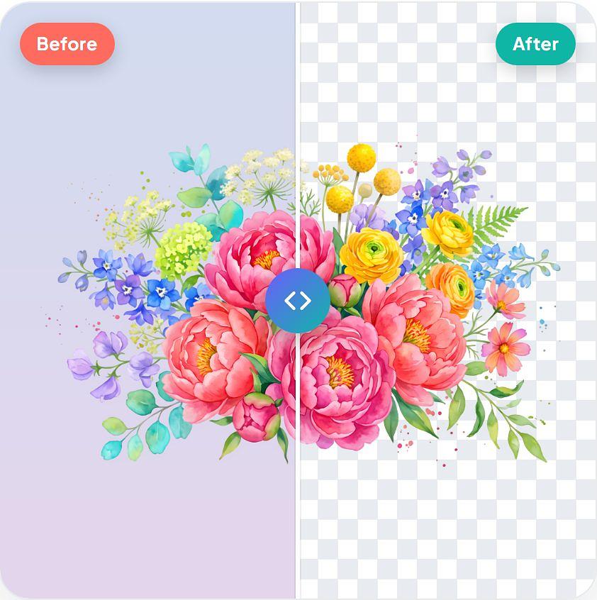Clipart Prep Studio before and after: a clipart bouquet with the background removed